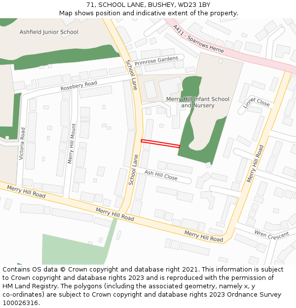 71, SCHOOL LANE, BUSHEY, WD23 1BY: Location map and indicative extent of plot