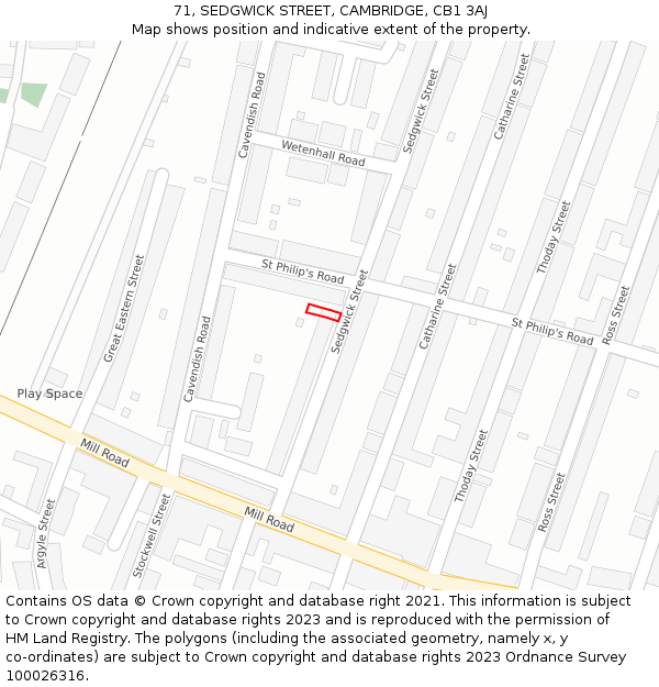 71, SEDGWICK STREET, CAMBRIDGE, CB1 3AJ: Location map and indicative extent of plot