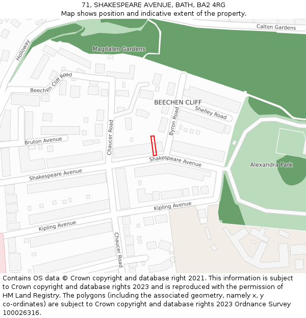 71, SHAKESPEARE AVENUE, BATH, BA2 4RG: Location map and indicative extent of plot