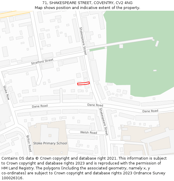 71, SHAKESPEARE STREET, COVENTRY, CV2 4NG: Location map and indicative extent of plot