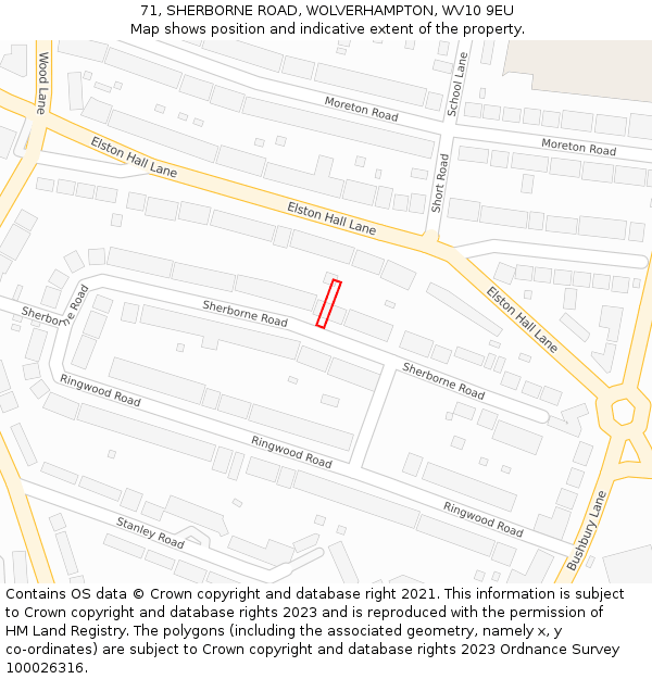 71, SHERBORNE ROAD, WOLVERHAMPTON, WV10 9EU: Location map and indicative extent of plot
