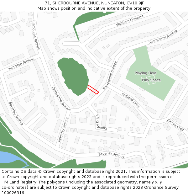71, SHERBOURNE AVENUE, NUNEATON, CV10 9JF: Location map and indicative extent of plot