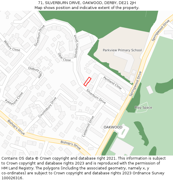 71, SILVERBURN DRIVE, OAKWOOD, DERBY, DE21 2JH: Location map and indicative extent of plot