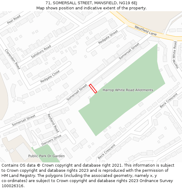 71, SOMERSALL STREET, MANSFIELD, NG19 6EJ: Location map and indicative extent of plot