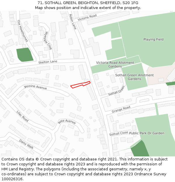 71, SOTHALL GREEN, BEIGHTON, SHEFFIELD, S20 1FG: Location map and indicative extent of plot
