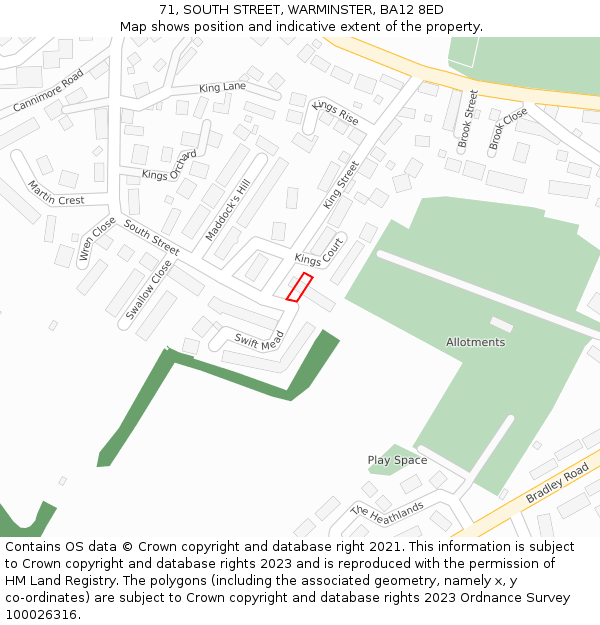 71, SOUTH STREET, WARMINSTER, BA12 8ED: Location map and indicative extent of plot