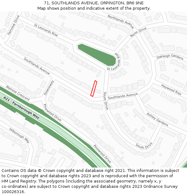 71, SOUTHLANDS AVENUE, ORPINGTON, BR6 9NE: Location map and indicative extent of plot