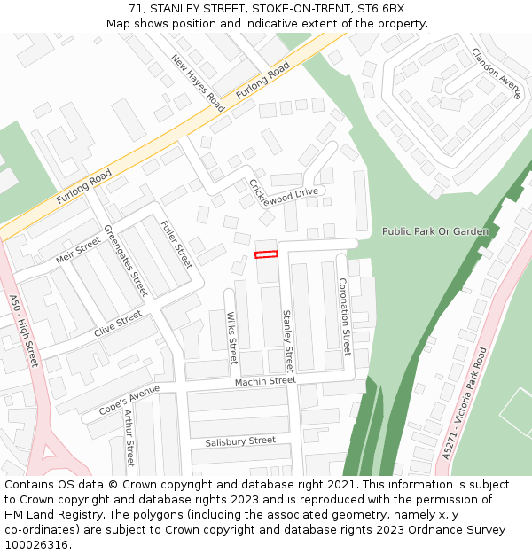 71, STANLEY STREET, STOKE-ON-TRENT, ST6 6BX: Location map and indicative extent of plot