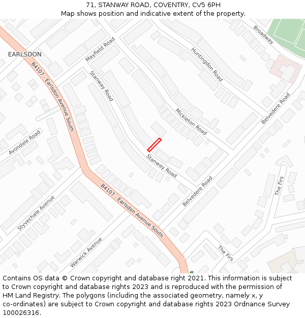 71, STANWAY ROAD, COVENTRY, CV5 6PH: Location map and indicative extent of plot