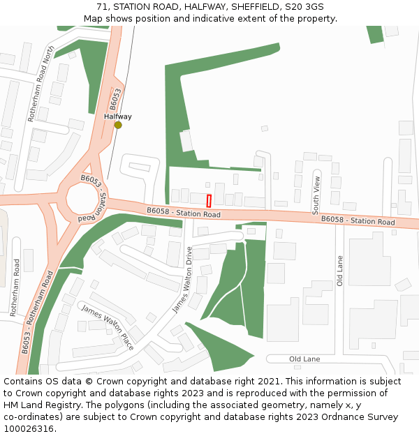 71, STATION ROAD, HALFWAY, SHEFFIELD, S20 3GS: Location map and indicative extent of plot