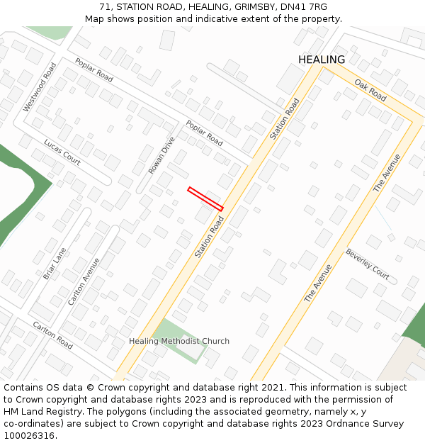 71, STATION ROAD, HEALING, GRIMSBY, DN41 7RG: Location map and indicative extent of plot