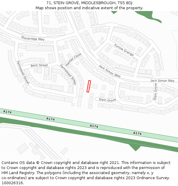 71, STEIN GROVE, MIDDLESBROUGH, TS5 8DJ: Location map and indicative extent of plot