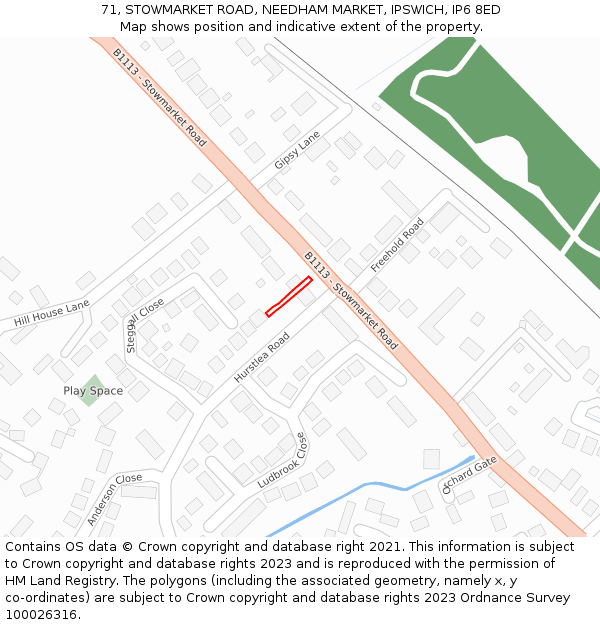 71, STOWMARKET ROAD, NEEDHAM MARKET, IPSWICH, IP6 8ED: Location map and indicative extent of plot