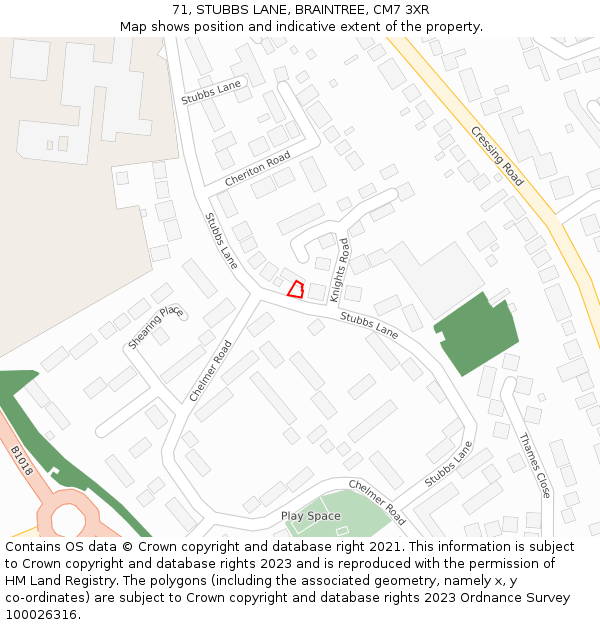 71, STUBBS LANE, BRAINTREE, CM7 3XR: Location map and indicative extent of plot