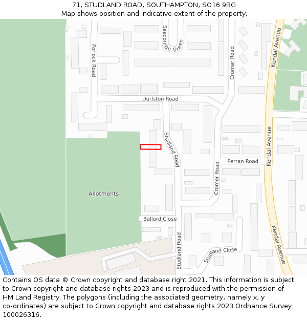 71, STUDLAND ROAD, SOUTHAMPTON, SO16 9BG: Location map and indicative extent of plot