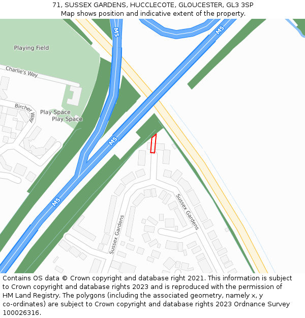 71, SUSSEX GARDENS, HUCCLECOTE, GLOUCESTER, GL3 3SP: Location map and indicative extent of plot