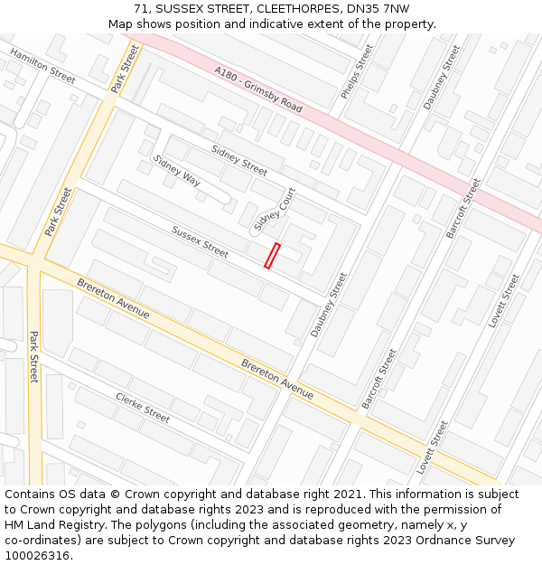 71, SUSSEX STREET, CLEETHORPES, DN35 7NW: Location map and indicative extent of plot