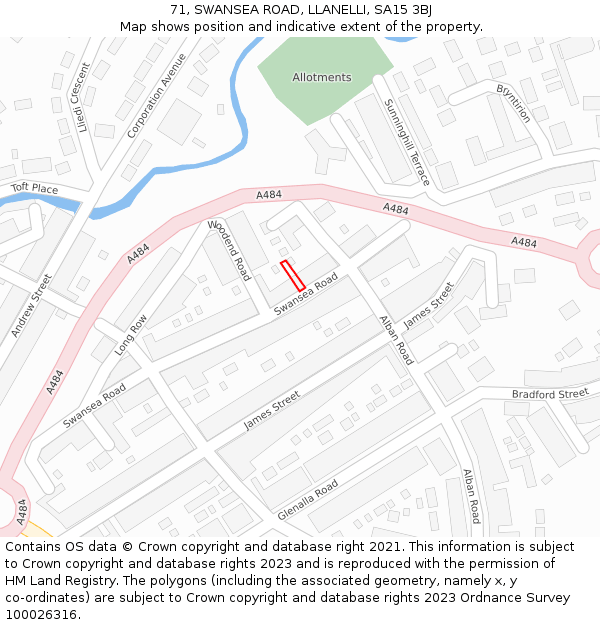 71, SWANSEA ROAD, LLANELLI, SA15 3BJ: Location map and indicative extent of plot