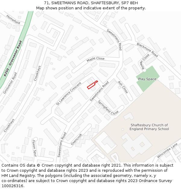 71, SWEETMANS ROAD, SHAFTESBURY, SP7 8EH: Location map and indicative extent of plot
