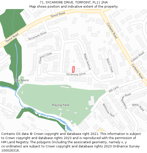 71, SYCAMORE DRIVE, TORPOINT, PL11 2NA: Location map and indicative extent of plot