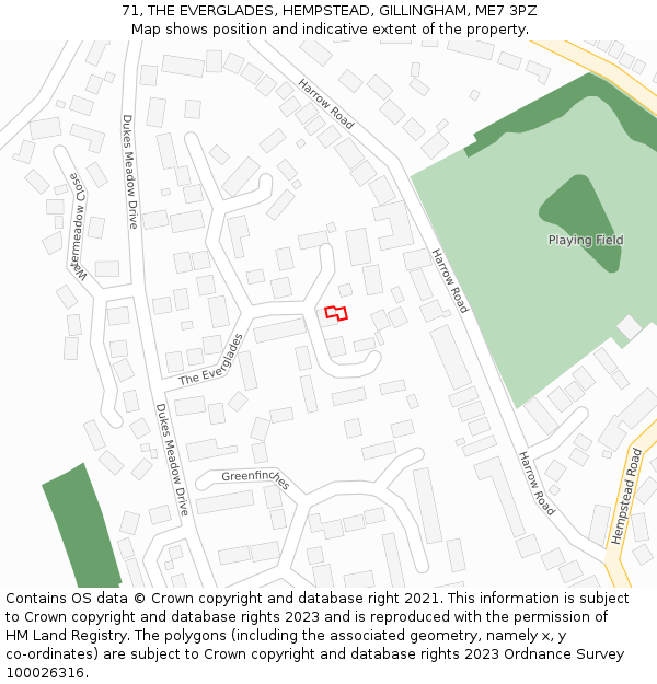 71, THE EVERGLADES, HEMPSTEAD, GILLINGHAM, ME7 3PZ: Location map and indicative extent of plot