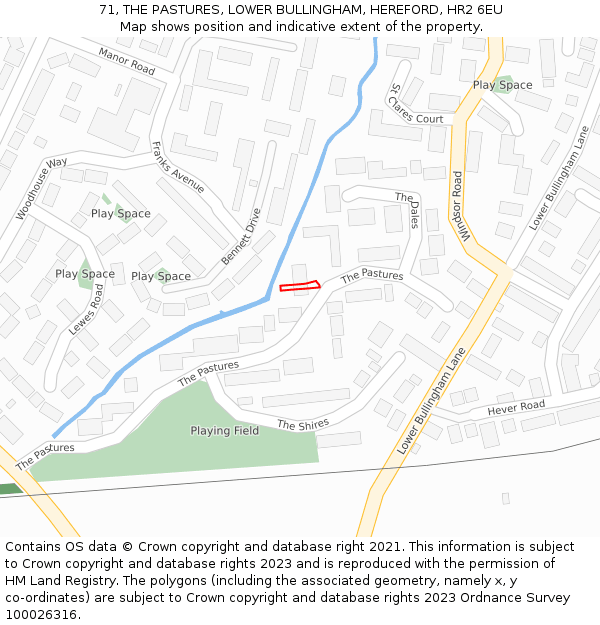 71, THE PASTURES, LOWER BULLINGHAM, HEREFORD, HR2 6EU: Location map and indicative extent of plot
