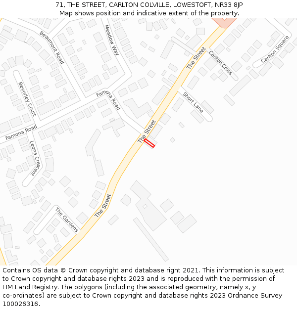 71, THE STREET, CARLTON COLVILLE, LOWESTOFT, NR33 8JP: Location map and indicative extent of plot
