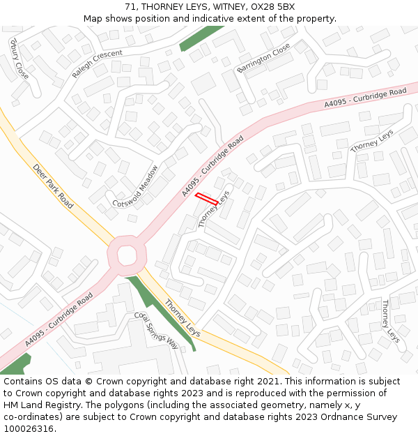 71, THORNEY LEYS, WITNEY, OX28 5BX: Location map and indicative extent of plot
