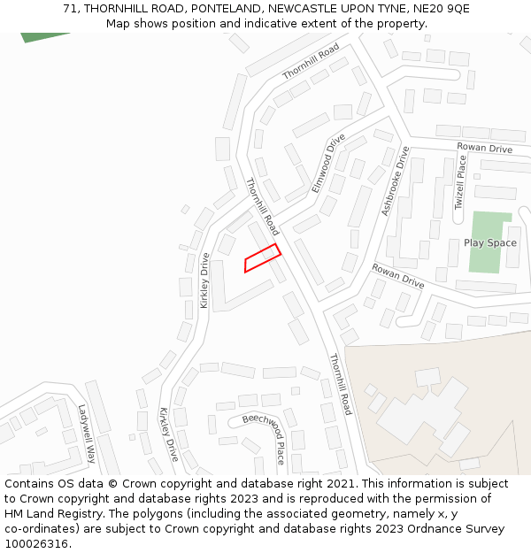 71, THORNHILL ROAD, PONTELAND, NEWCASTLE UPON TYNE, NE20 9QE: Location map and indicative extent of plot