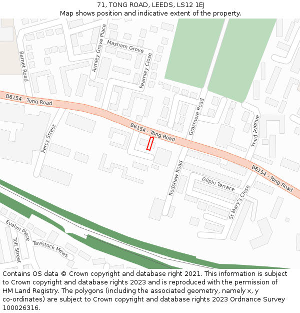 71, TONG ROAD, LEEDS, LS12 1EJ: Location map and indicative extent of plot