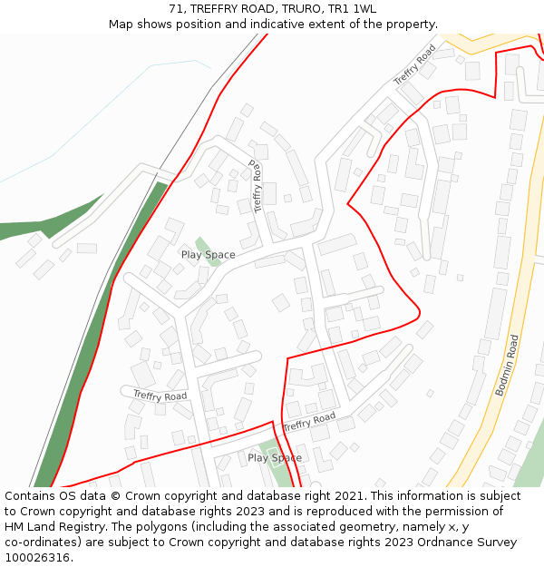 71, TREFFRY ROAD, TRURO, TR1 1WL: Location map and indicative extent of plot