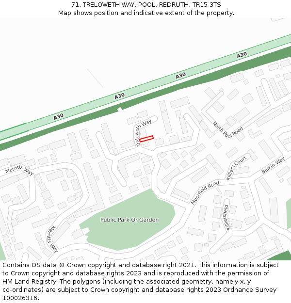 71, TRELOWETH WAY, POOL, REDRUTH, TR15 3TS: Location map and indicative extent of plot
