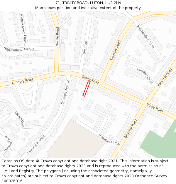 71, TRINITY ROAD, LUTON, LU3 2LN: Location map and indicative extent of plot