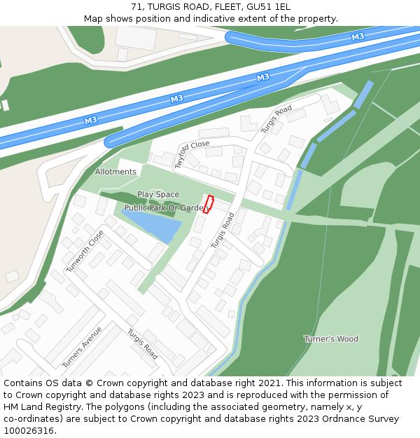 71, TURGIS ROAD, FLEET, GU51 1EL: Location map and indicative extent of plot
