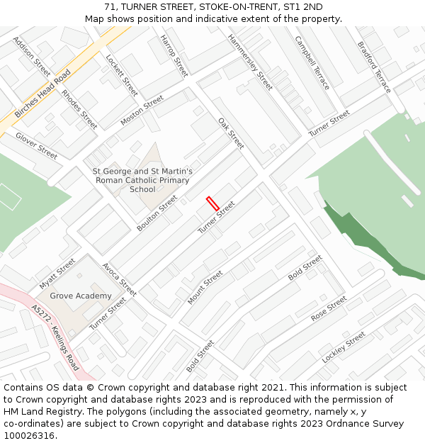 71, TURNER STREET, STOKE-ON-TRENT, ST1 2ND: Location map and indicative extent of plot