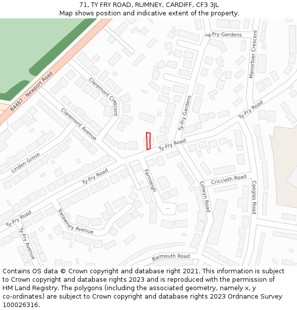 71, TY FRY ROAD, RUMNEY, CARDIFF, CF3 3JL: Location map and indicative extent of plot