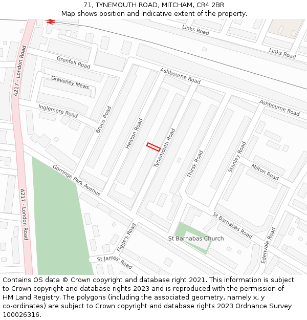 71, TYNEMOUTH ROAD, MITCHAM, CR4 2BR: Location map and indicative extent of plot