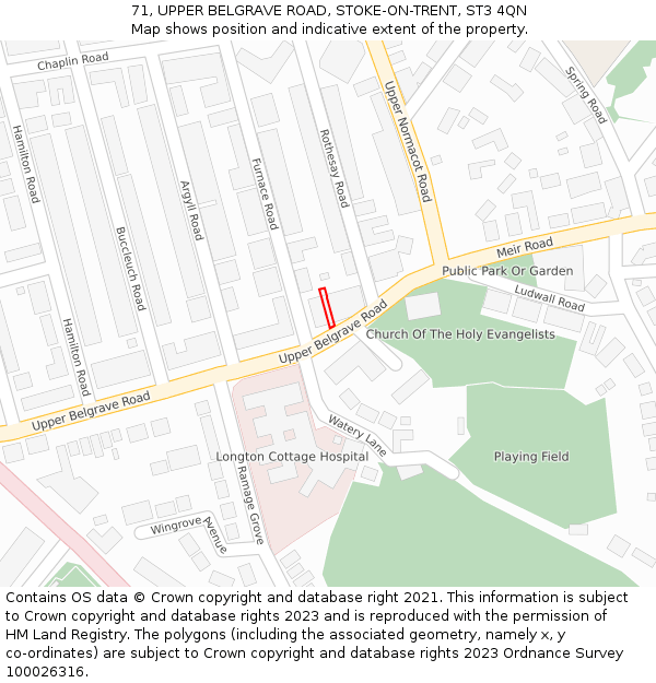 71, UPPER BELGRAVE ROAD, STOKE-ON-TRENT, ST3 4QN: Location map and indicative extent of plot