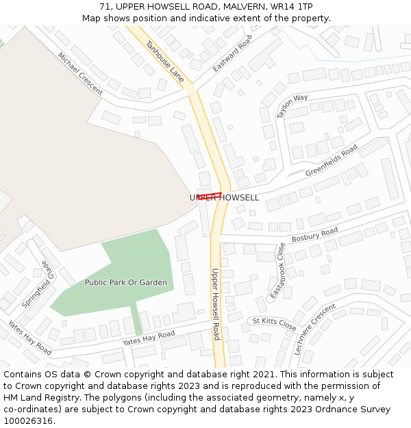 71, UPPER HOWSELL ROAD, MALVERN, WR14 1TP: Location map and indicative extent of plot