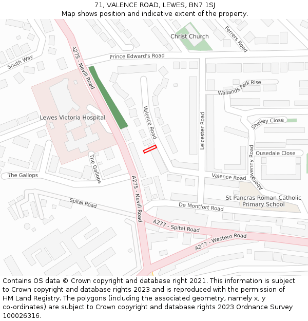 71, VALENCE ROAD, LEWES, BN7 1SJ: Location map and indicative extent of plot