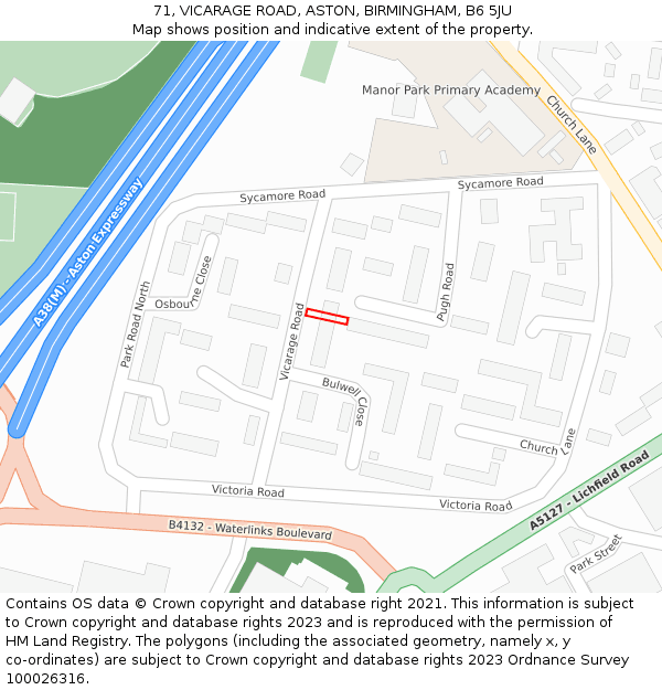 71, VICARAGE ROAD, ASTON, BIRMINGHAM, B6 5JU: Location map and indicative extent of plot
