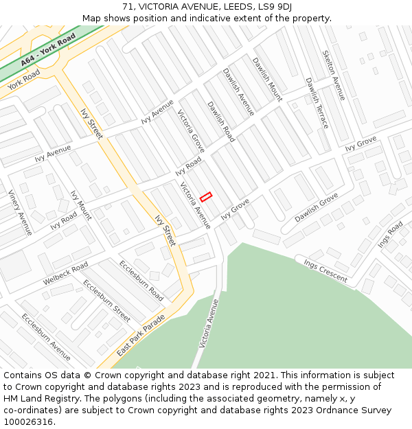 71, VICTORIA AVENUE, LEEDS, LS9 9DJ: Location map and indicative extent of plot