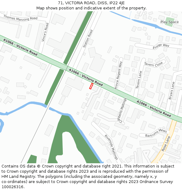 71, VICTORIA ROAD, DISS, IP22 4JE: Location map and indicative extent of plot