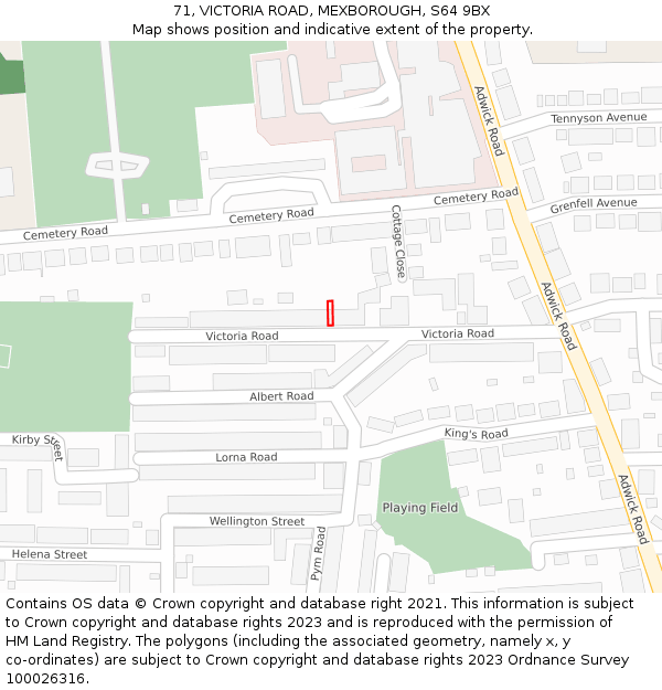71, VICTORIA ROAD, MEXBOROUGH, S64 9BX: Location map and indicative extent of plot