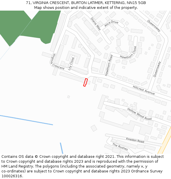 71, VIRGINIA CRESCENT, BURTON LATIMER, KETTERING, NN15 5GB: Location map and indicative extent of plot