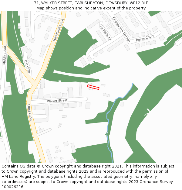 71, WALKER STREET, EARLSHEATON, DEWSBURY, WF12 8LB: Location map and indicative extent of plot