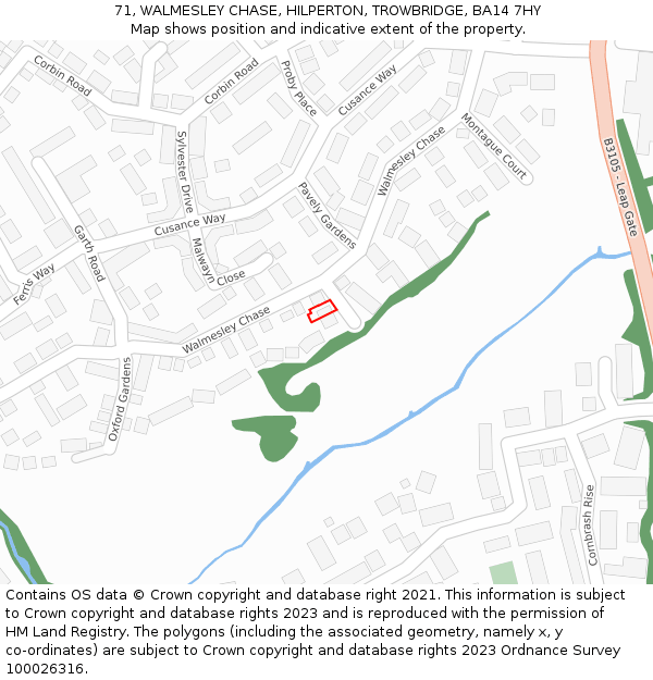 71, WALMESLEY CHASE, HILPERTON, TROWBRIDGE, BA14 7HY: Location map and indicative extent of plot