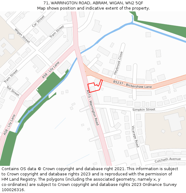 71, WARRINGTON ROAD, ABRAM, WIGAN, WN2 5QF: Location map and indicative extent of plot