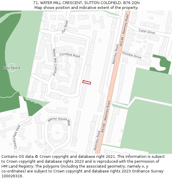 71, WATER MILL CRESCENT, SUTTON COLDFIELD, B76 2QN: Location map and indicative extent of plot