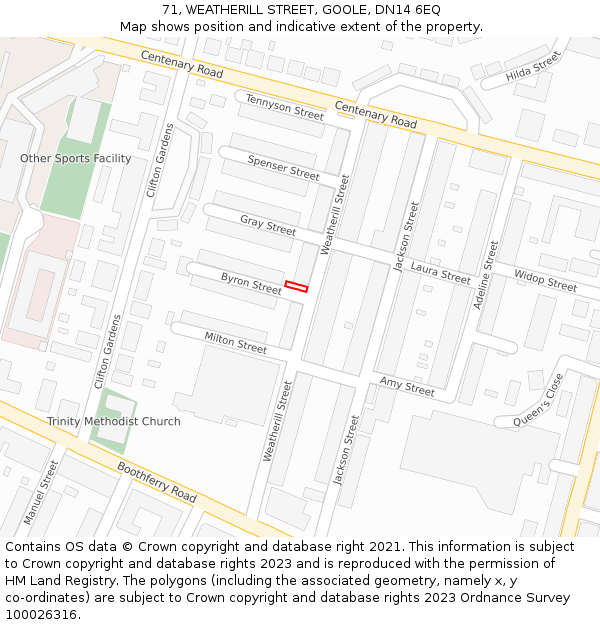 71, WEATHERILL STREET, GOOLE, DN14 6EQ: Location map and indicative extent of plot